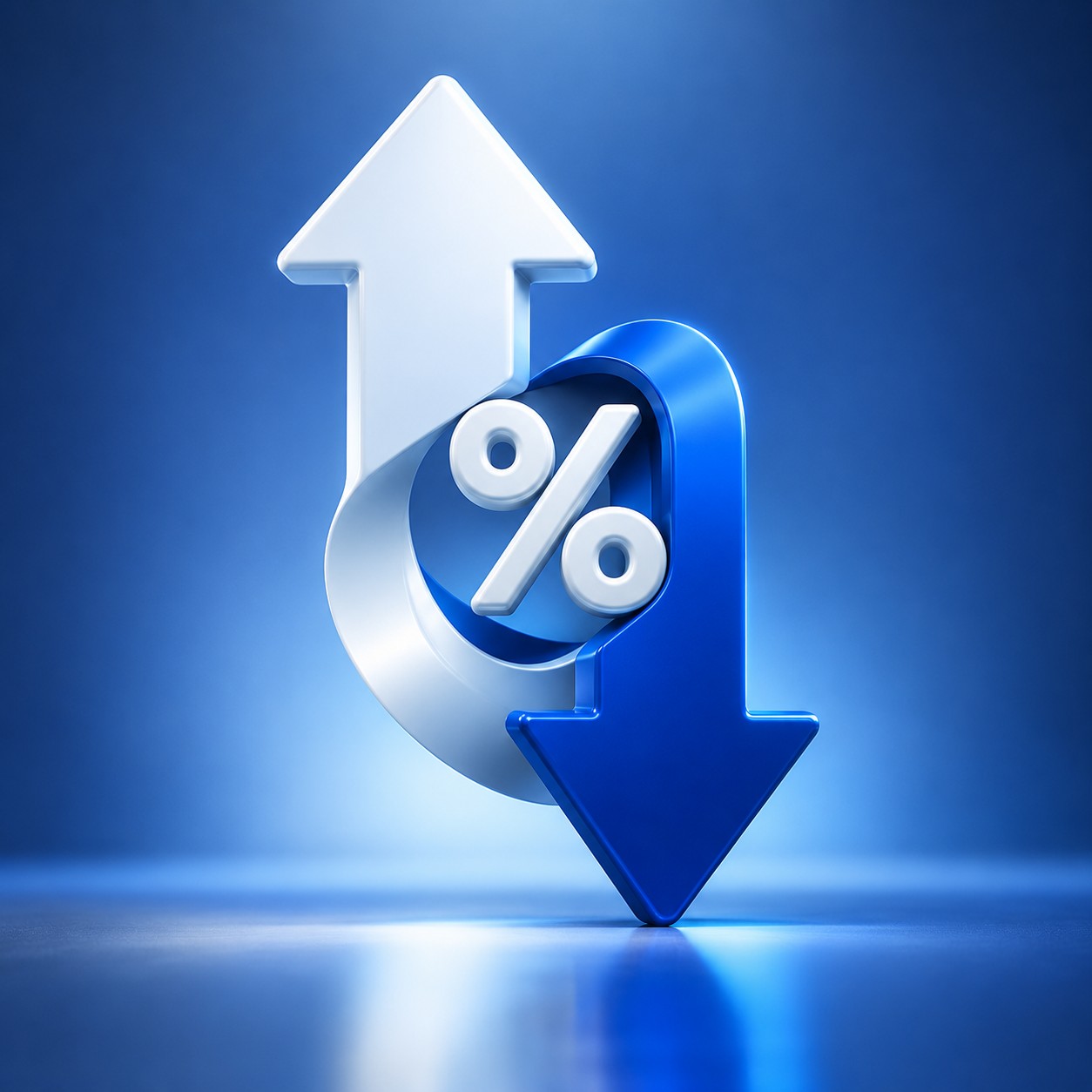 Abstract upward and downward arrow sculpture representing interest rate changes